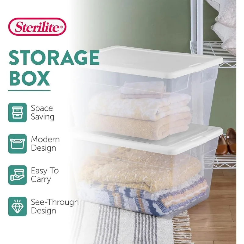 Sterilite 32-Pack Stackable Storage Bin with Lid, Clear Plastic Design, 56 Quart