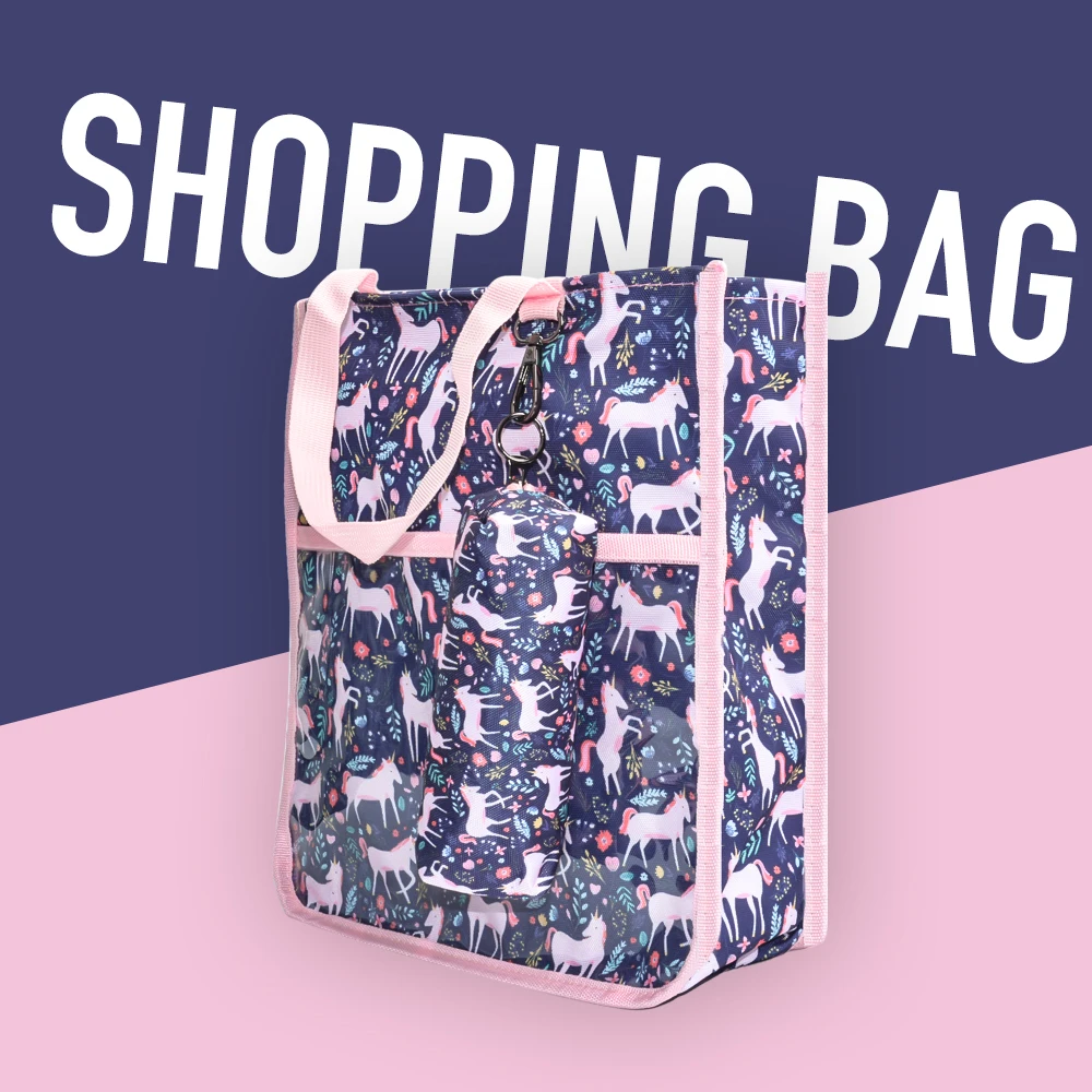 حقيبة تسوق من البوليستر مع جيب تخزين شفاف على الأمام، حقيبة تخزين ذات سعة كبيرة للنساء للخروج من التسوق