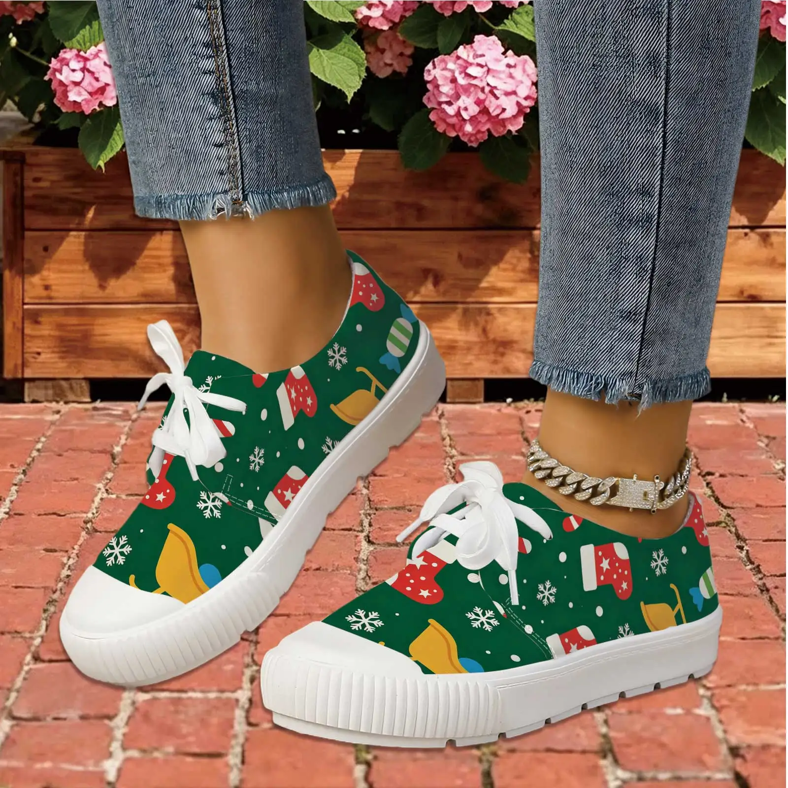 Women Christmas Print Casual Sneakers Wide Toe Comfort Shoes For Daily Commute & Outdoor Walking - view 2