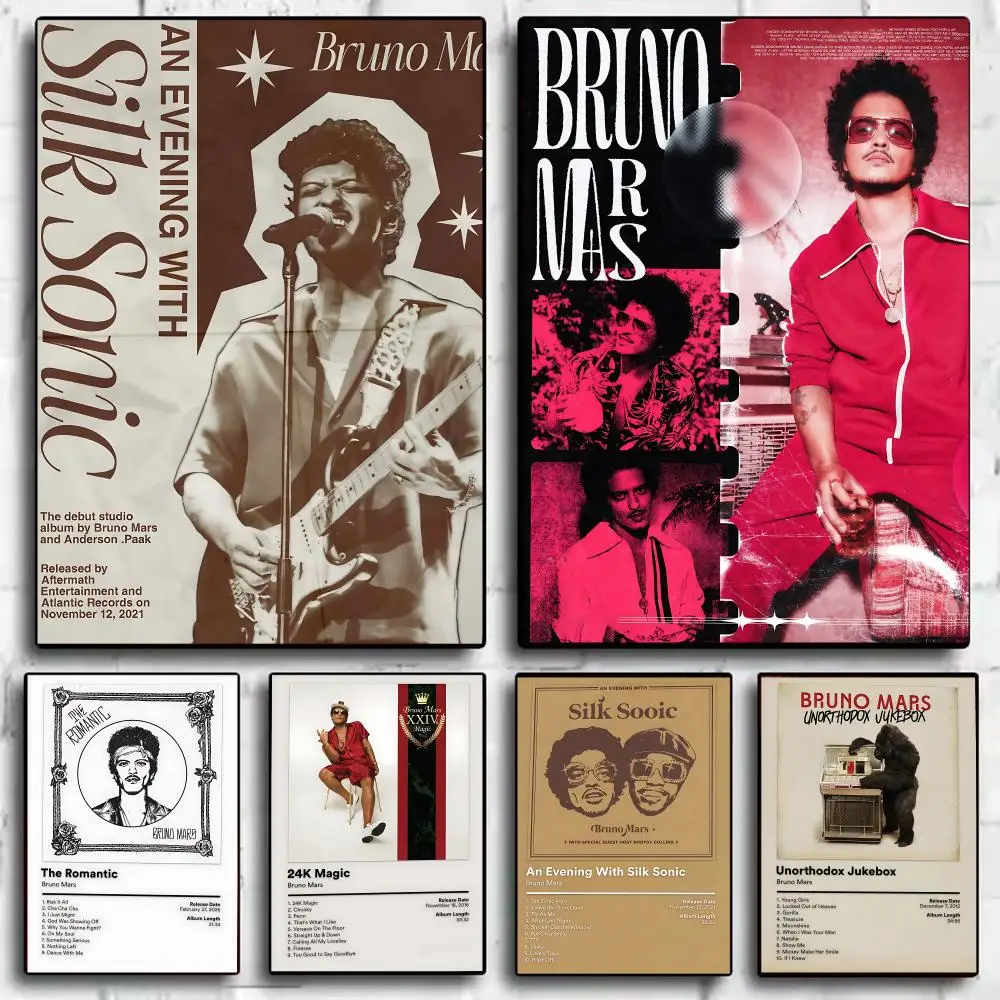 B-Bruno Mars Rapper Cool Poster Home Living Bed Room Bar Hallway Sticky Wall Printing Waterproof Aesthetic Decor