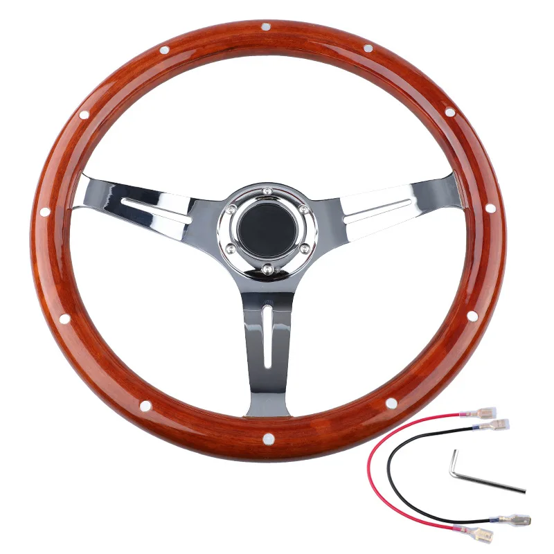 For 15-Inch car, modified solid wood steering wheel 380MM electroplated bracket, universal (2 sets)