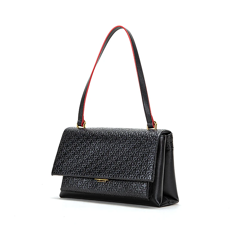 

C-H Women's Tote Bag Spring 2026 New Bull Leather Embossed Business Bag Simple Black Flip Bag
