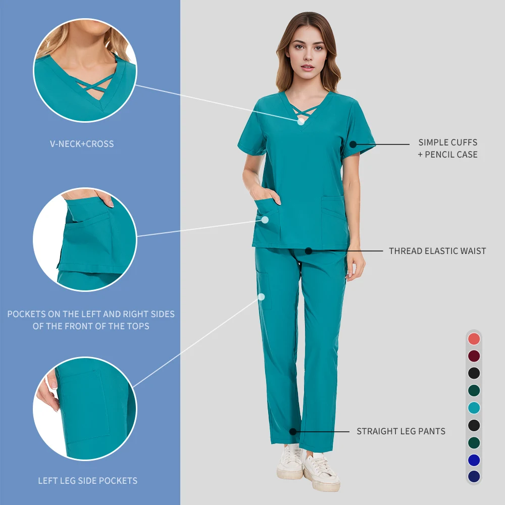 Surgical Scrub Top Pants Medical Accessories Wholesale Hospital Scrub Set Women Dentist Doctor Clothes Multicolor Nurse Uniforms