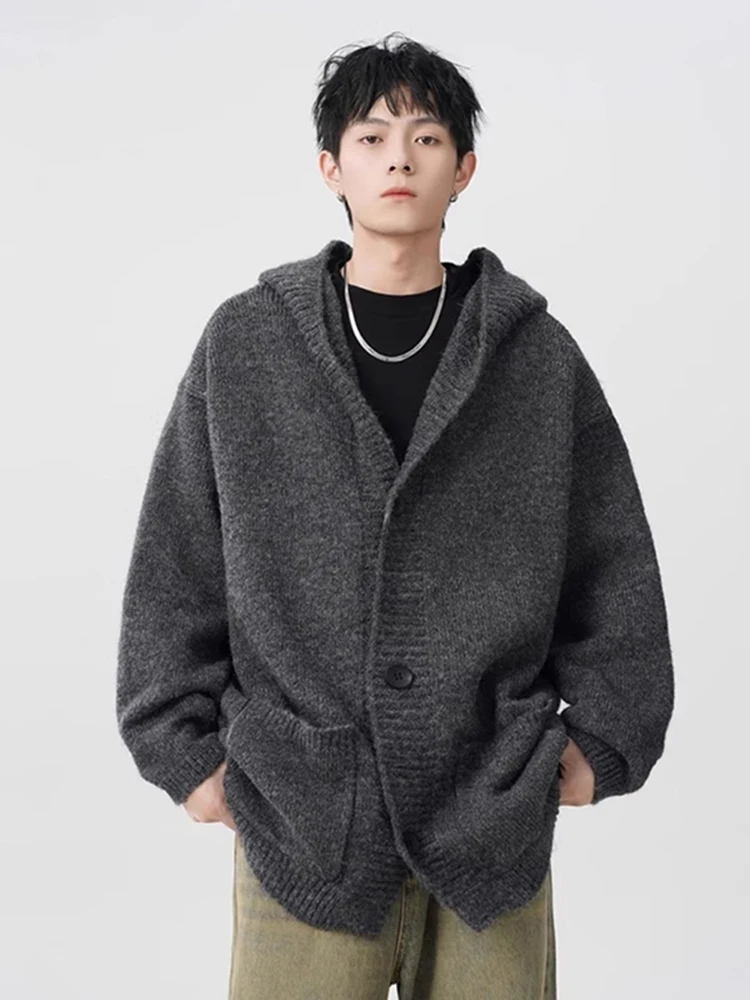 

Cleanfit ey Advanced Open Cardigan Men's Autumn Winter Loose Trendy Lazy Hoodie Knitted Top Straight Cut oulder Long Sve