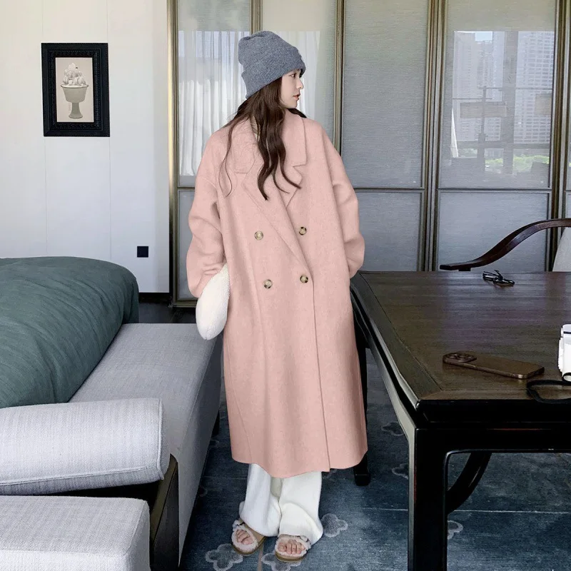 

2023 autumn and winter new foreign style double-sided woolen coat women's medium and long Korean small man over the knee