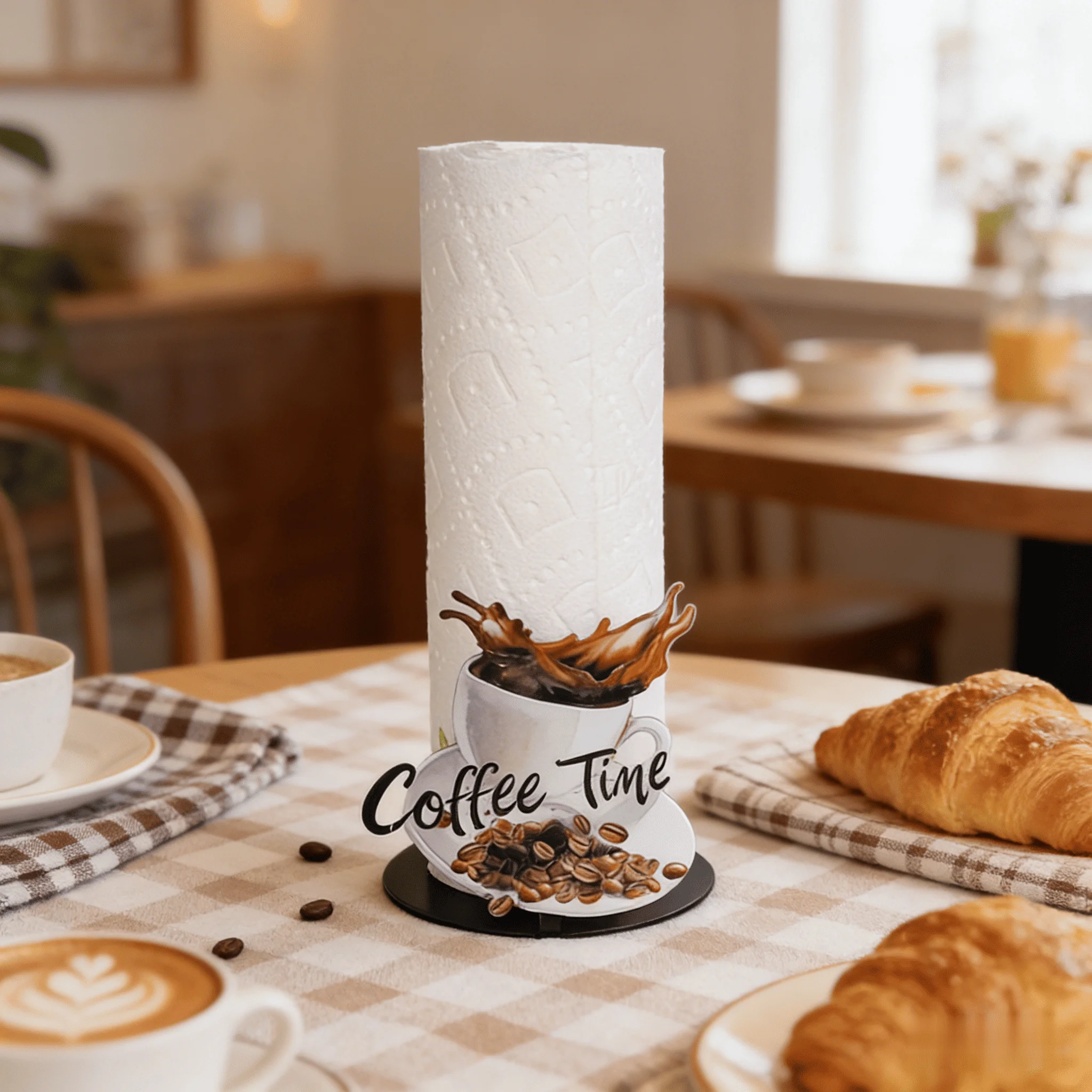 Coffee Design Metal Tissue Holder, Bathroom Toilet Paper Roll Holder, Decorative Tissue Organizer for Kitchen Dining Room Table
