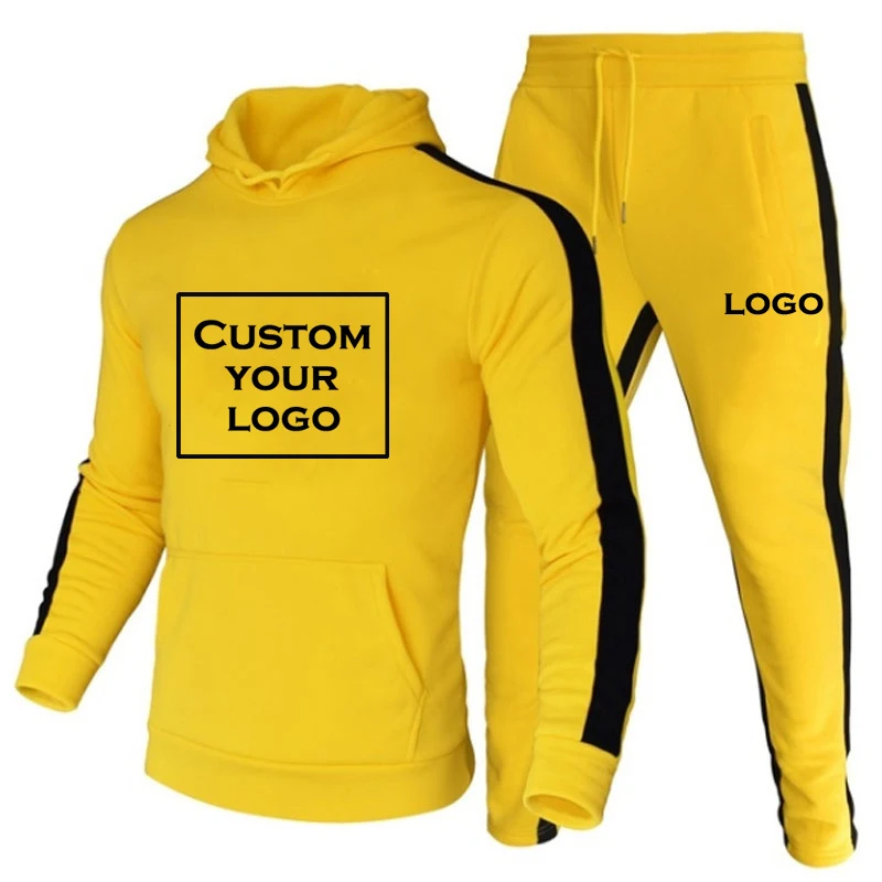 Custom Logo Fashion Men Hoodies Pants 2Pcs/Sets Sweatshirt Sweatpants Design Gyms Fitness Trousers Joggers Sportswear Tracksuits