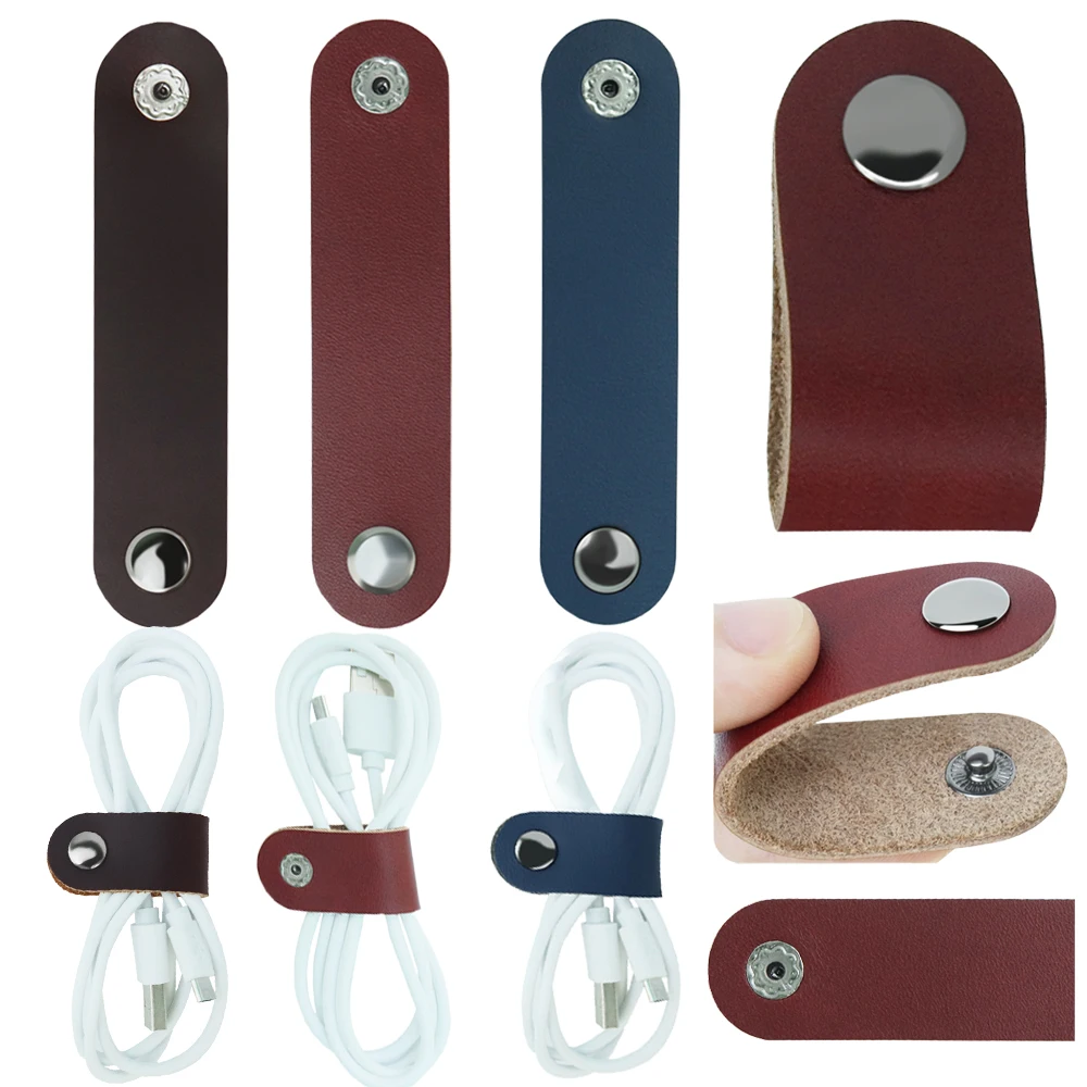 Lederen Kabelcollector, Kabelklem, Usb-Houder Voor Kabelmanager, Kabelband, Oordopje, Headset, 10 Stuks