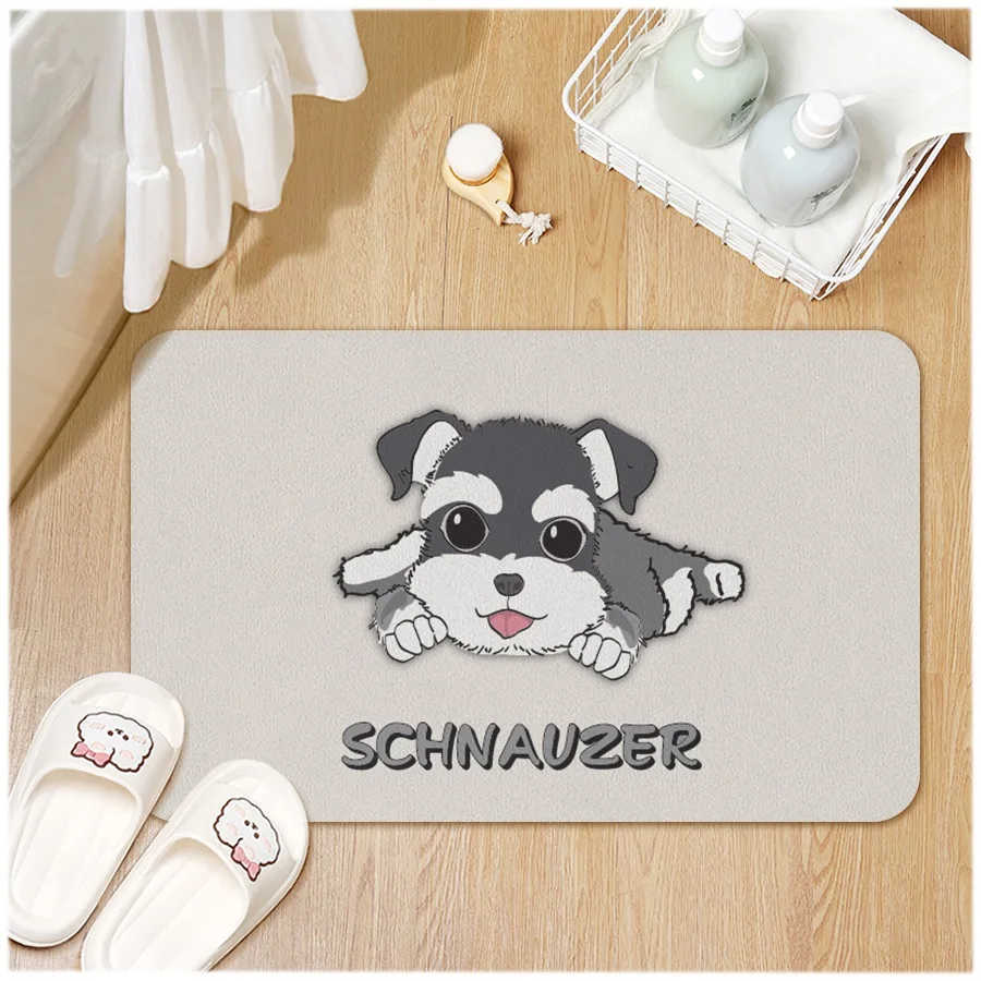 Bathroom Bath Mat Non-Slip Cute Schnauzer Dog Entrance Door Rug Absorbent Kitchen Bedroom Floor Carpet