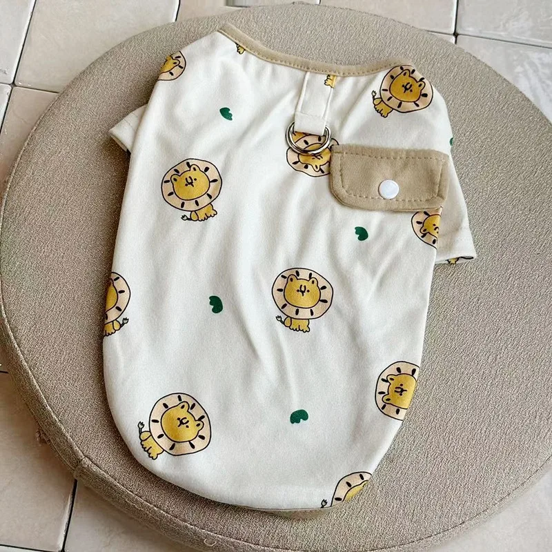 

Pet Summer T-shirt Spring Thin Teddy Vest Animal Full Print Dog Clothes Pomeranian Two Leg Pullover Yorkshire Leashable Clothes