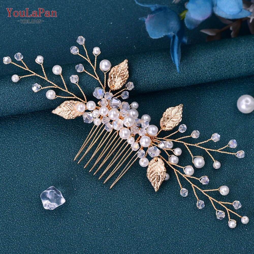 YoulaPan-Crystal Bridal Hair Clips para Mulheres e Meninas, Pinos, Cabeça, Flor, Pérolas, Pente de Cabelo, Headwear, Acessórios, HP180