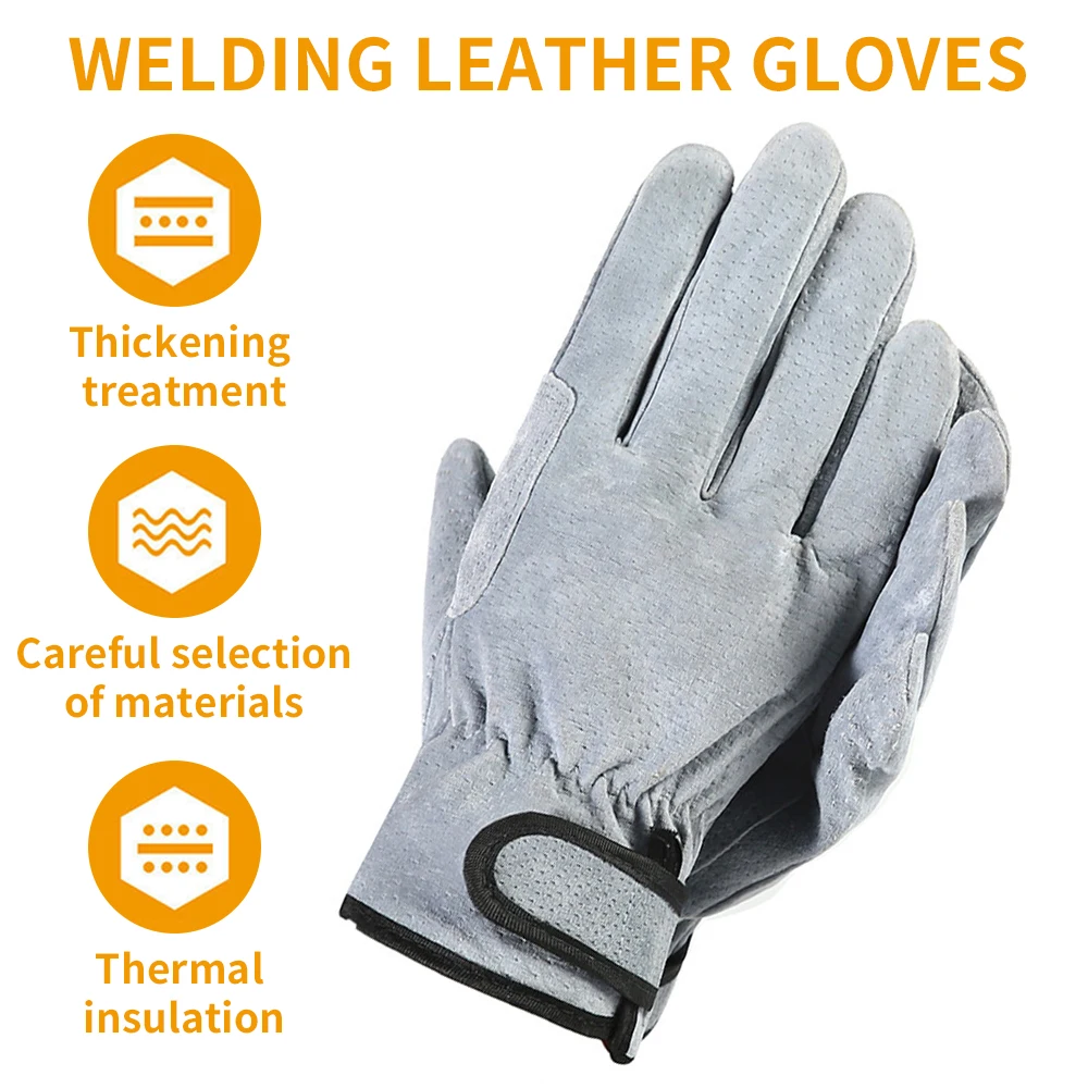 

Summer Welding Gloves Unisex Leather Cotton Lining Heat Insulation Work Gloves Breathable Anti-slip Safety Gloves for Welding