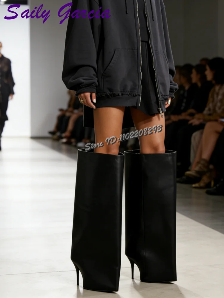 

Sexy Black Pointed Toe Large Tube Boots Slip-on Thin High Heel Over-the-Knee Boots Women New Catwalk Stiletto Fashion Shoes 2026