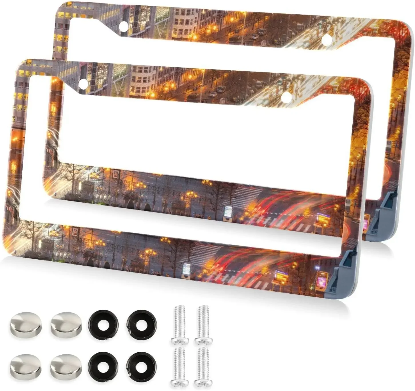 

Рамка для номерного знака Night City Traffic Pattern, 2-упаковка держателя номерного знака с 2-мя отверстиями, рамка для автомобильной бирки для женщин, мужчин, транспортных средств по США