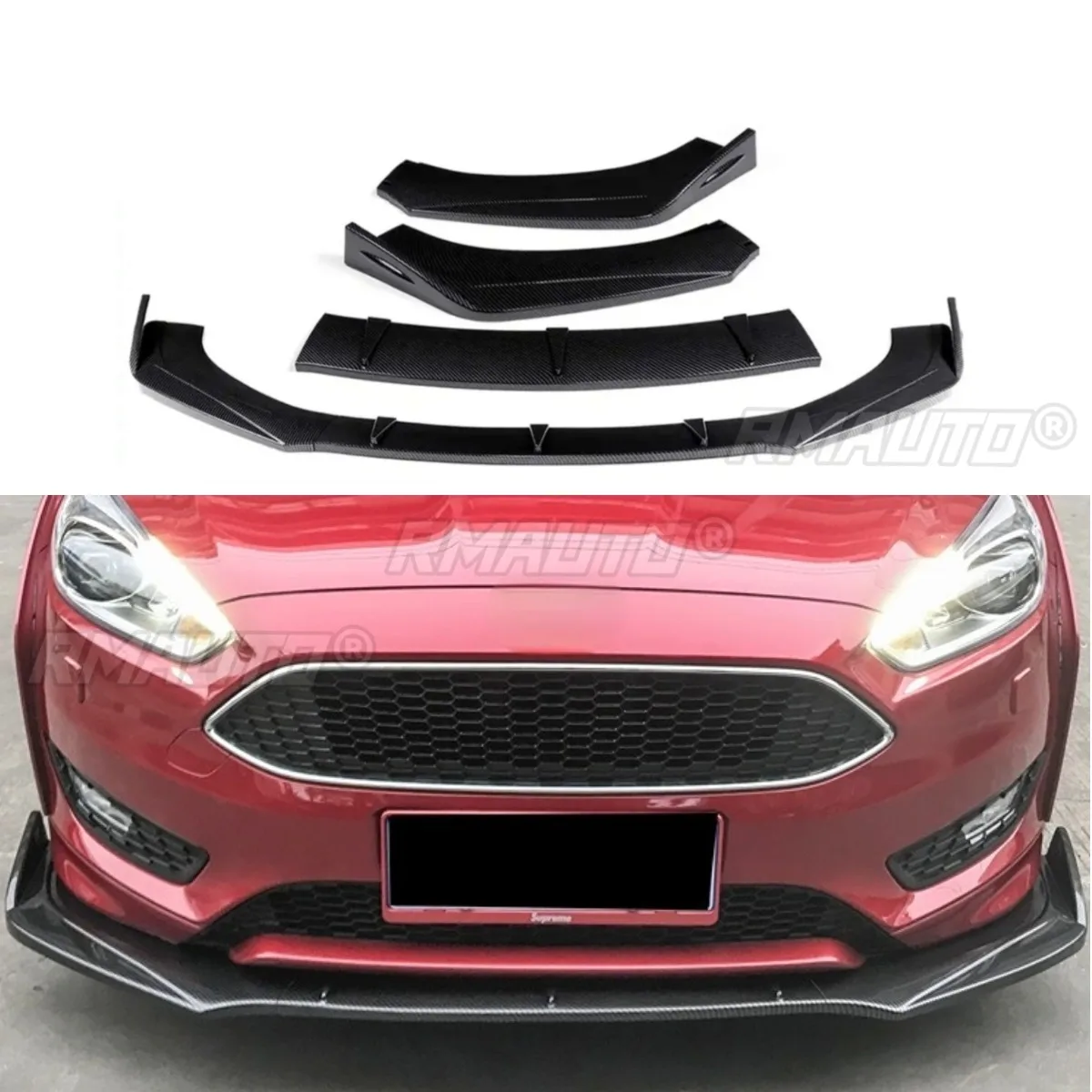 Para Ford Focus 2015-2017 accesorios de coche para Ford Focus coche parachoques delantero labio divisor difusor alerón carbono aspecto parte Exterior