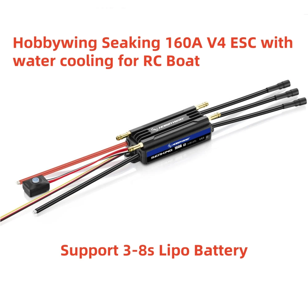 Hobbywing Seaking 160A V4 ESC/controlador de velocidade elétrica 3-8S com resfriamento de água para barco elétrico RC