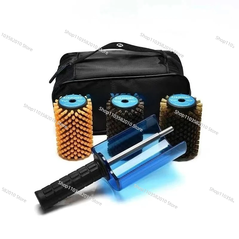 Ski Roto Brush Kit with Controller Handle & 3 Brushes: Nylon, Horsehair, Brass/Cork, for Ski Snowboard Wax Tuning
