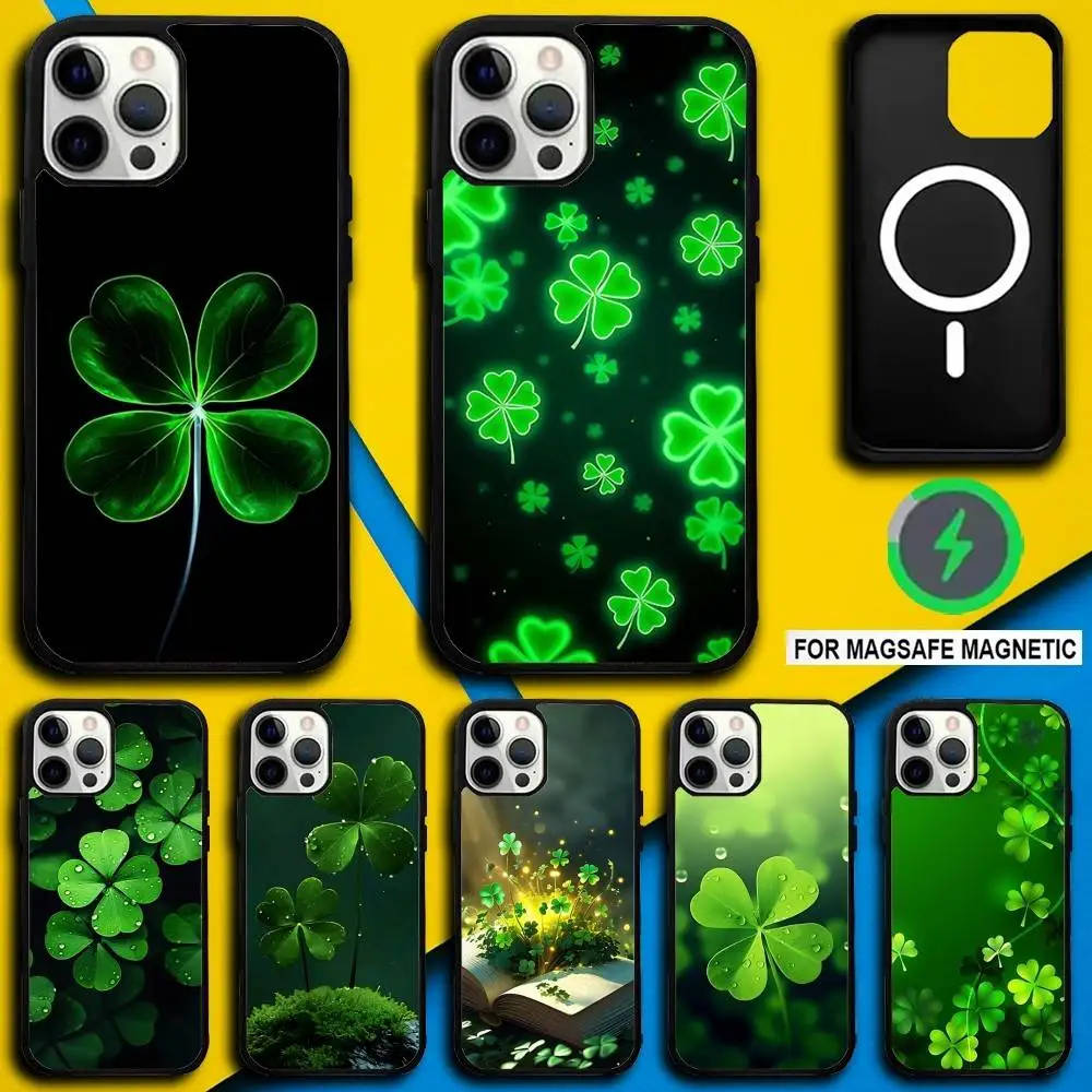 

Clover Plant Four Leaf Phone Case For iPhone 17,16,15,14,13,12,11,Pro,Max,Plus,Mini,SE4,E Magnetic Magsafe Wireless Charging