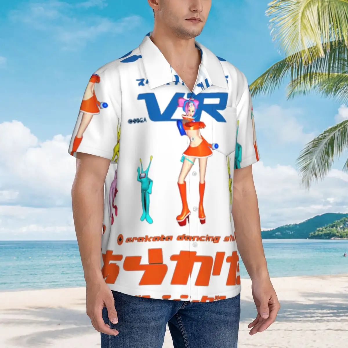 

Space Channel 5 Ulalas Swingin Report Show Hawaiian Shirts Fashion Men Short Sleeve Shirt for Summer Beach Men's Lapel Tops