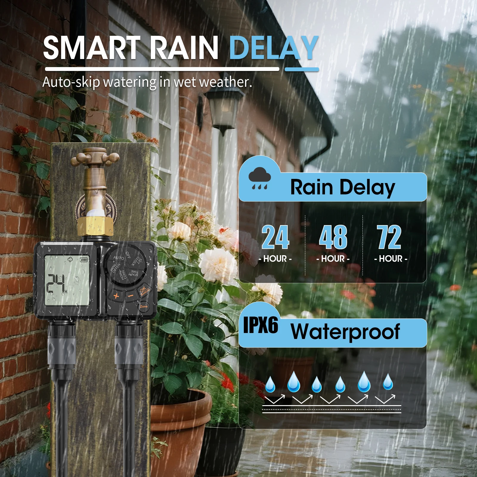 INSOMA IPX6 Automatic Water Timer Intelligent Irrigation Watering System LCD Display Sprinkler Timer Garden Programmer Equipment