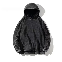 100% Cotton Hoodies Men Women Vintage Hip Hop Sweatshirts Casual Pullover Black Acid Wash Men's Clothing Y2K Hooded Shirt y2k