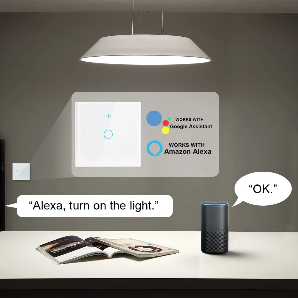 Tuya Wifi Smart Touch Light EU Switch Wireless Remote LED Light Switch nessun cavo neutro richiesto funziona con Alexa Google Home