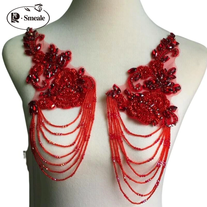 Handgenähte Glasdiamant-Quastenapplikationen für Kleidung, Neuer Couture-Artikel, Hochzeitskleid-Applikationen RS4328, 30*12,5cm – Detail 3