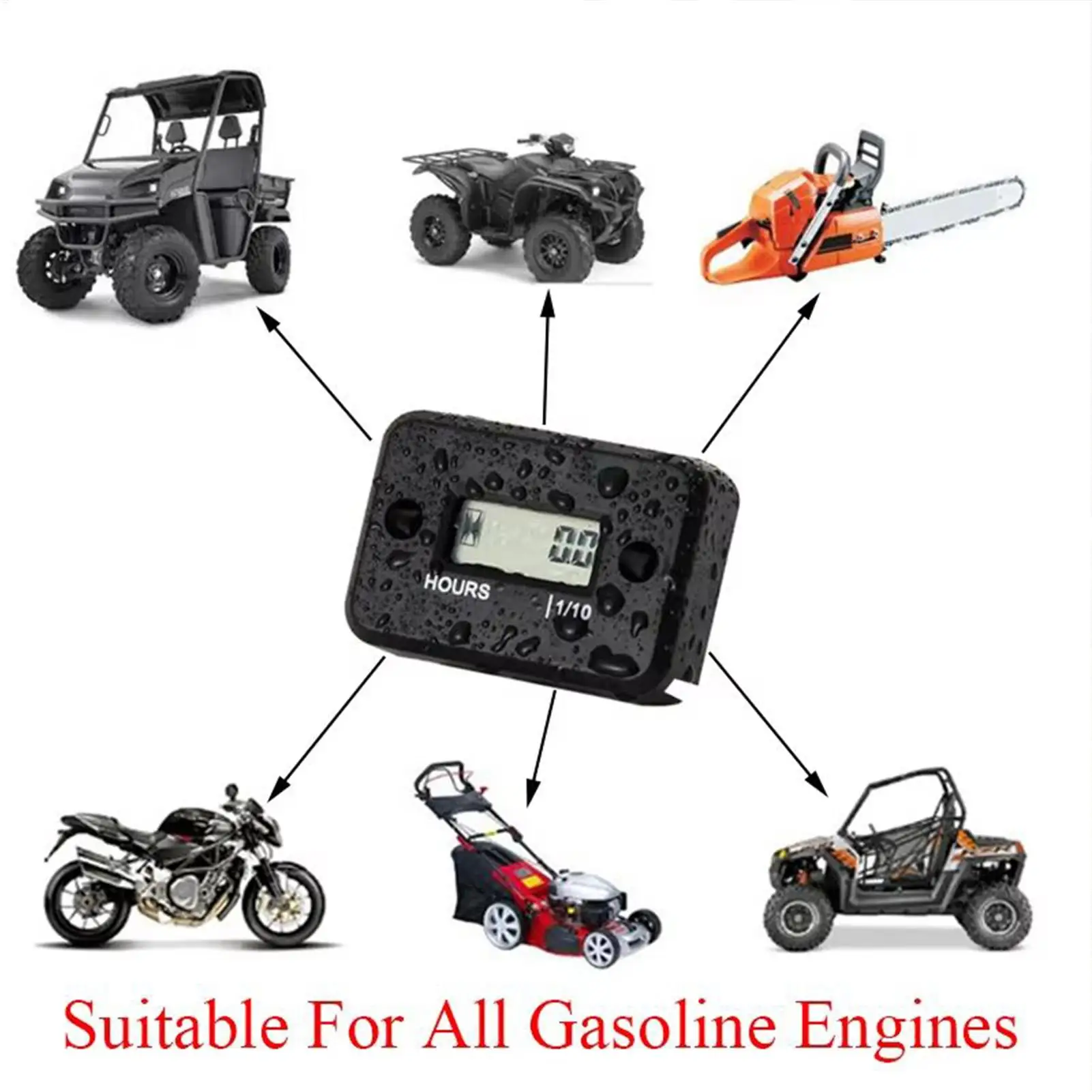 Motorcycle Hour Meter Waterproof LCD Digital Display Motorcycle Tach Hour Meter Tachometer For Engine Maintenance Repair view 2