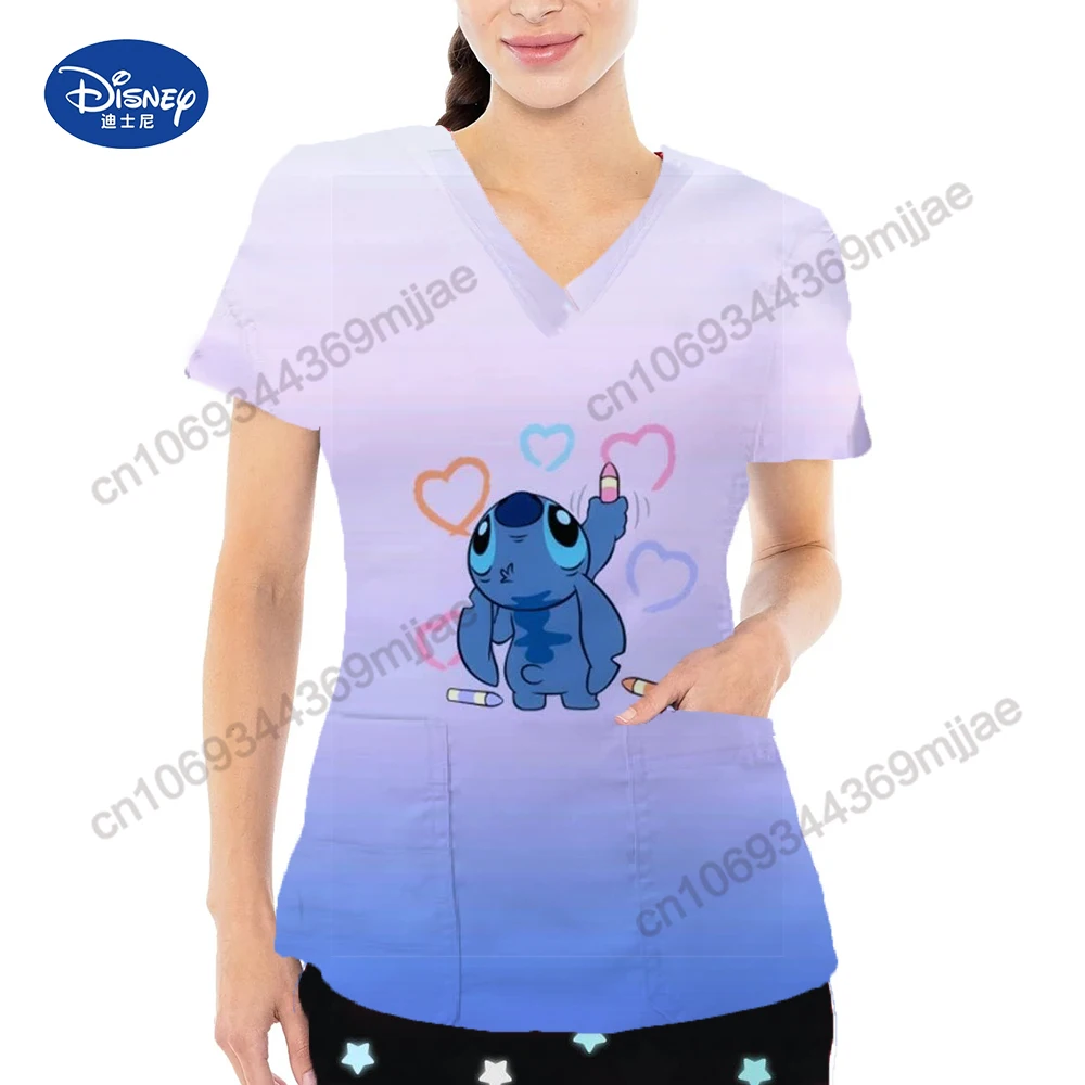 Large Pocket Design Y2k Cartoon Character Women's Clothes Free Shipping Fashion V-neck Female T-shirts New Short Sleeves Tops