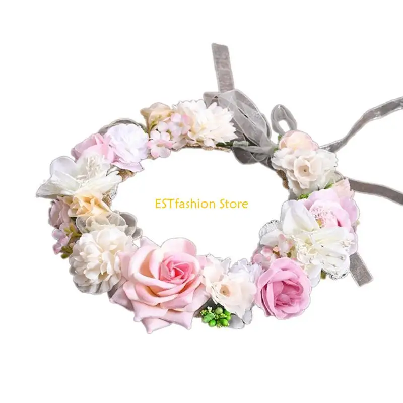 Y5GC زهرة عصابات العروس زهرة تاج الزفاف أكاليل الزهور لسوق المماطلة #5