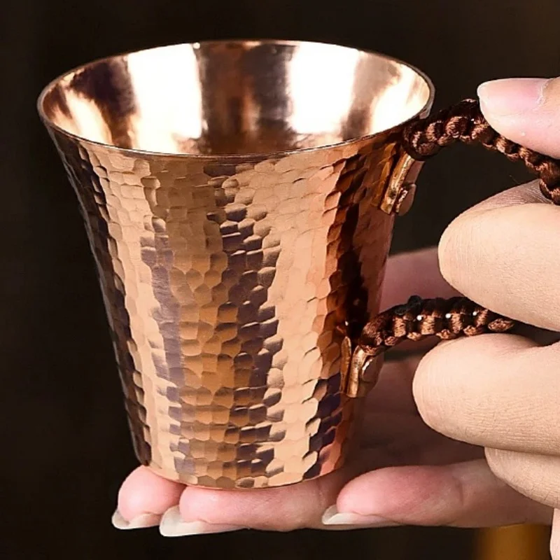 Vintage Pure Copper Mug,Handcrafted Hammer Texture Weave Handle Breakfast Mule Milk Beer Coffee 170ml Cup,Tea Tumbler Tableware