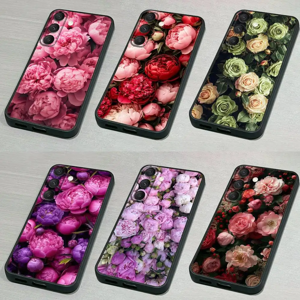 

p-pink p-peonies Phone Case For Samsung S 25,24,23,22,30,21,10,9,Ultra,Plus,Lite,FE,4,5G Black Soft Case