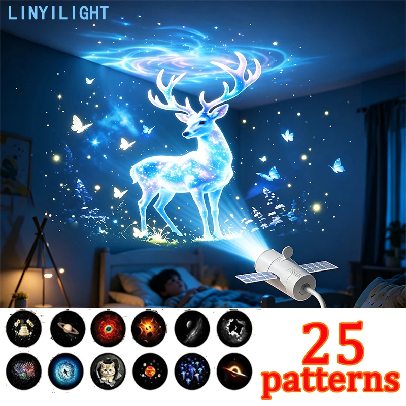 3-25 piece Patterns USB Projector Night Light Starry Sky Galaxy Projection 360 Flexible Gooseneck for Bedside Desk Car Interior