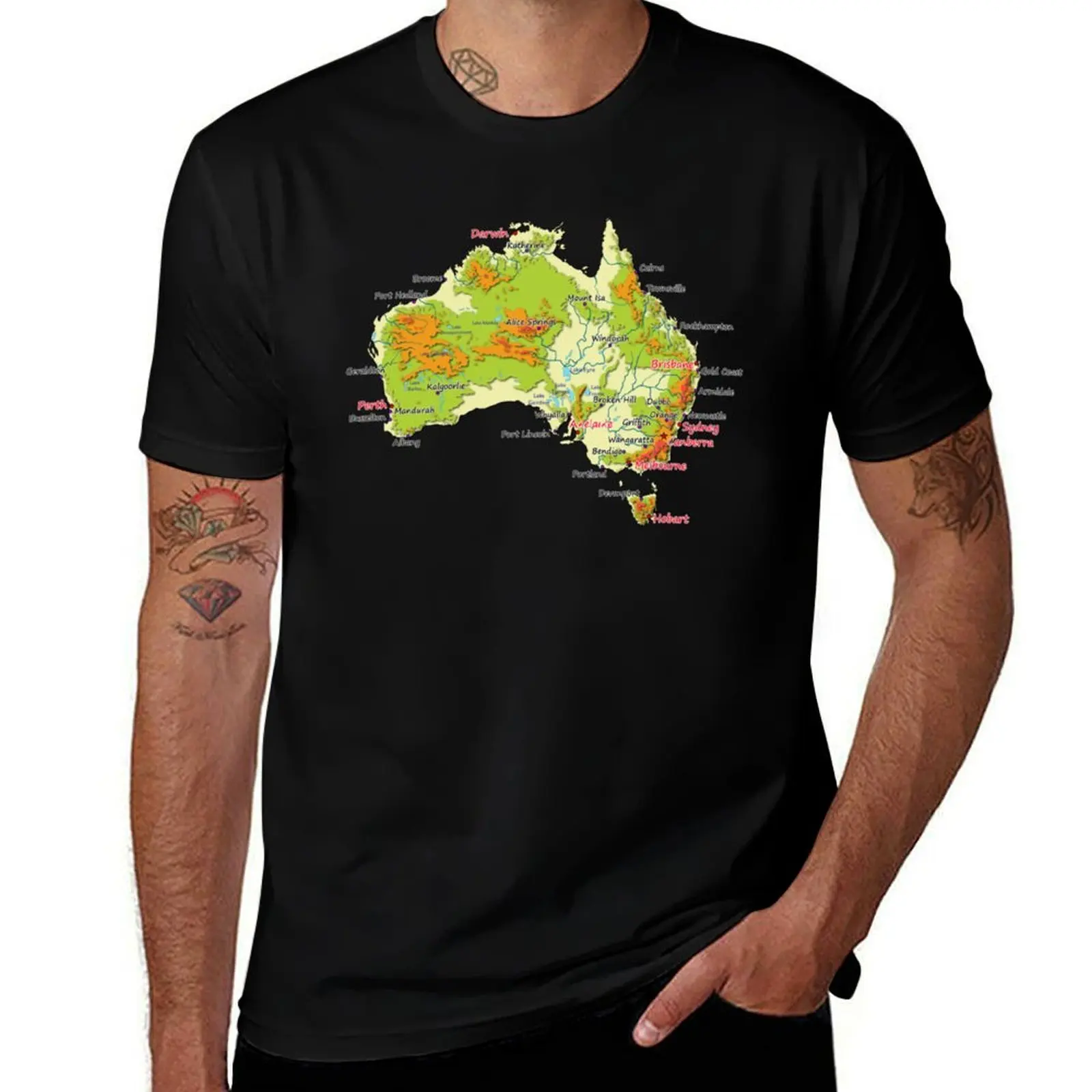 Australia physical map topographic map of Australia coast, Capitals and Major cities T-Shirt