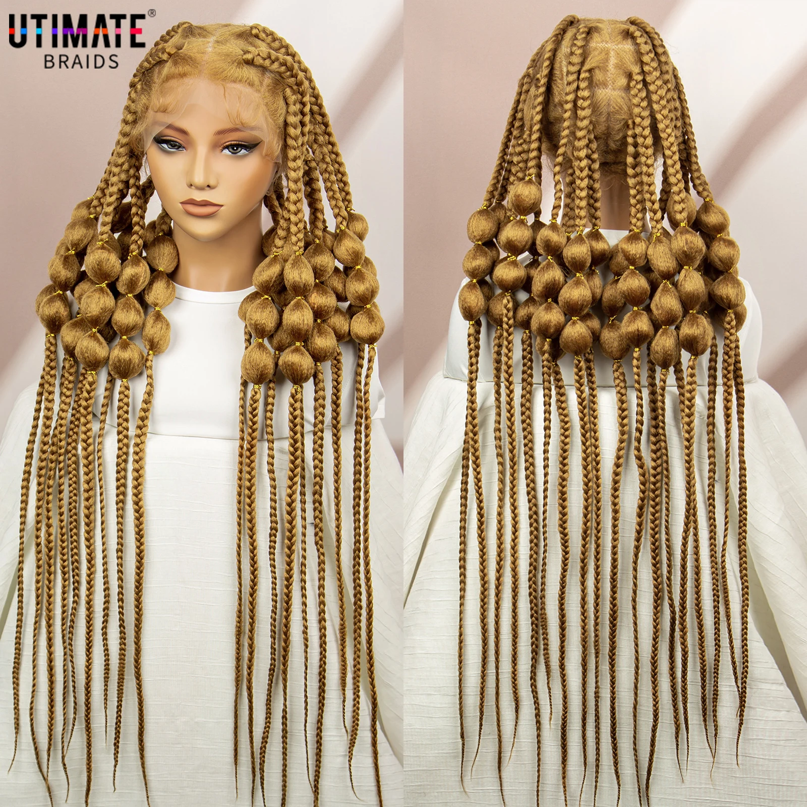 

New Style Ombre Synthetic Afro Knot Bantu Braided Wigs for Black Women HD Full Lace 40 Inches African Knotless Box Braids Wig