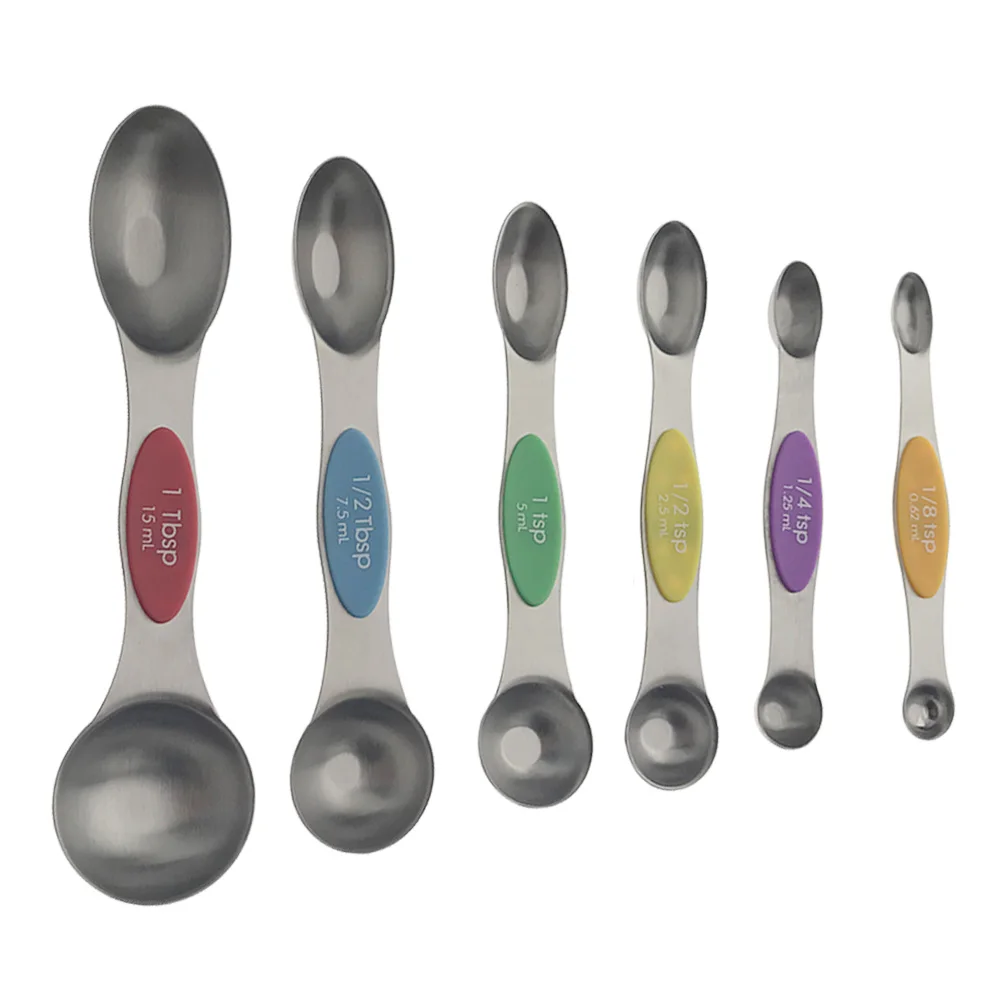 

6pcs Stainless Steel Measuring Spoon Set Magnetic Double Head Dishwasher Safe Narrow End Flat Base Kitchen Bar Tools