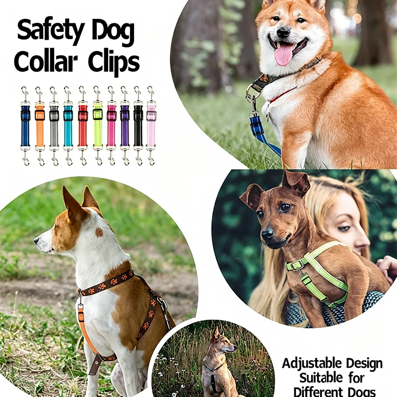 Adjustable Double Hook Reflective Dog Harness Leash Extension Anti-Escape Nylon Rope Pet Car Seat Belt Extender for Safety
