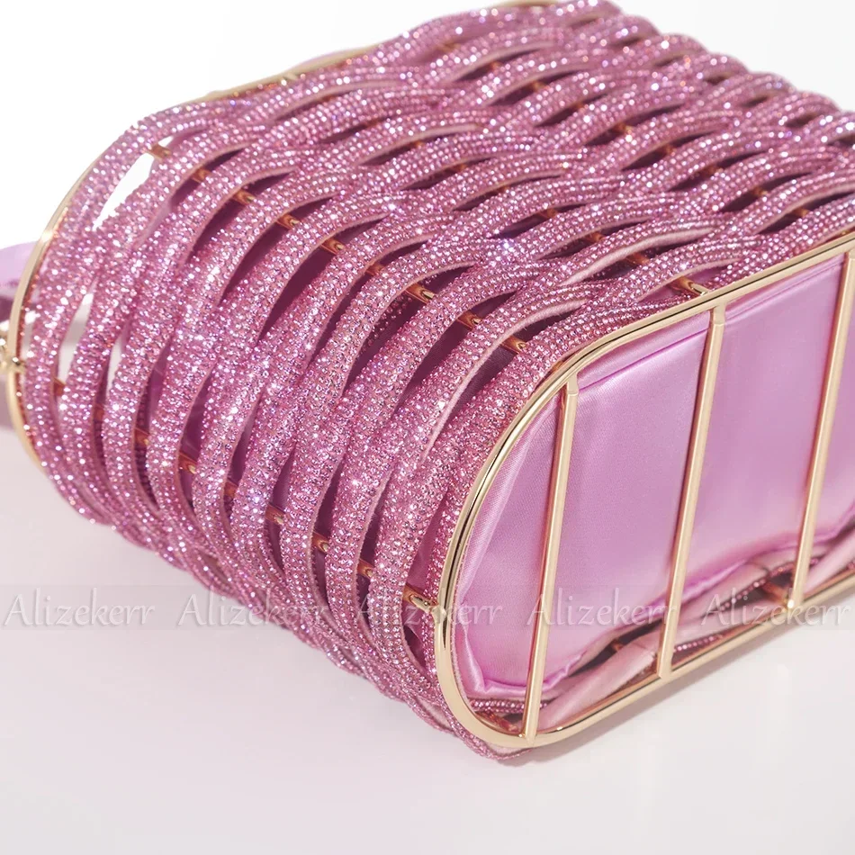 Woven Rope Crystal Evening Clutch Bags Women Luxury Boutique Handmade Bling Rhinestone Metal Cage Purses And Handbags Wedding