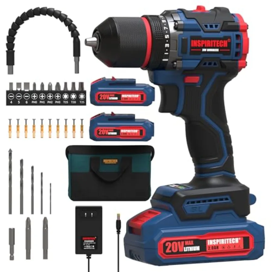 

20V Cordless Drill Set Brushless Power Drill with 2 Batteries and Charger 3/8-Inch Metal Chuck 22 Torque Settings Drill/Driver