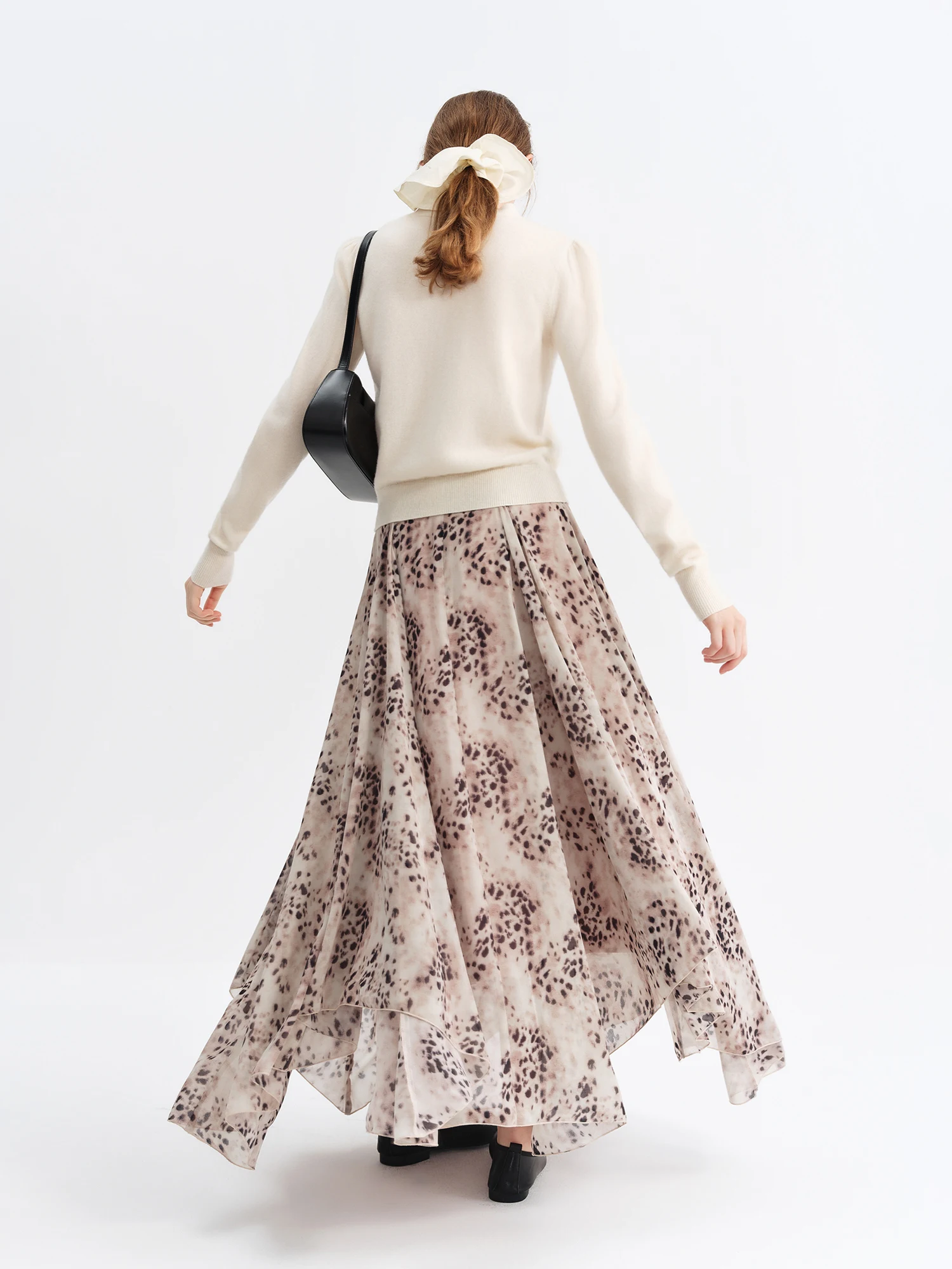 Spódnica damska FSLE w stylu vintage z asymetrycznym dołem w panterkę, nowość na zimę 2025, długa spódnica do kostek, spódnica turystyczna i rekreacyjna.