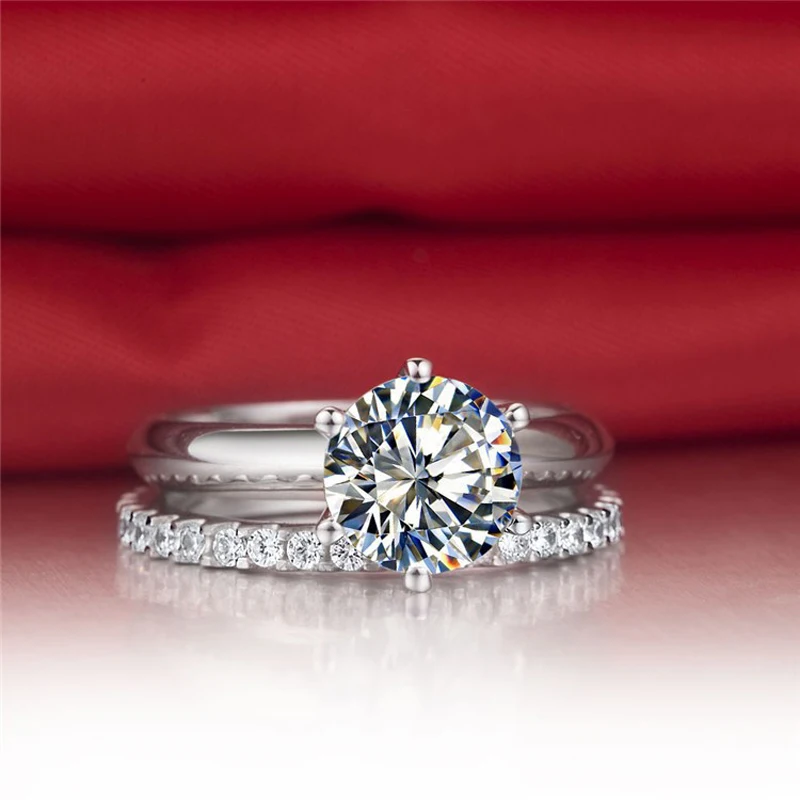Luxury Quality 2ct SONA CZ Zircon Wedding Ring Set Tibetan Silver Bridal Set Engagement Ring Set For Women Wholesale image 5
