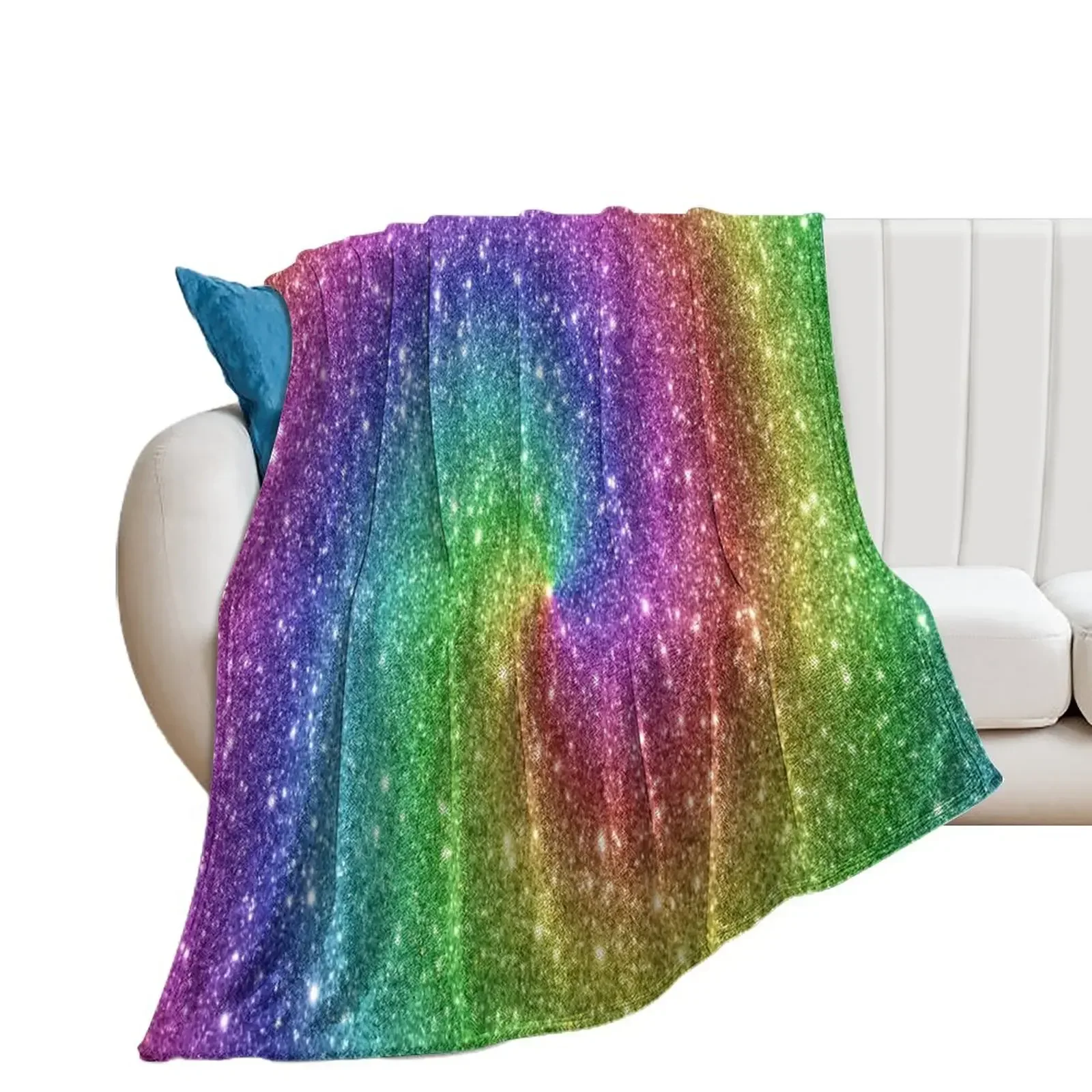 

Rainbow Glitter Sparkles Texture Throw Blanket Bed Fashionable Beach Kid'S Sofa Quilt Blankets