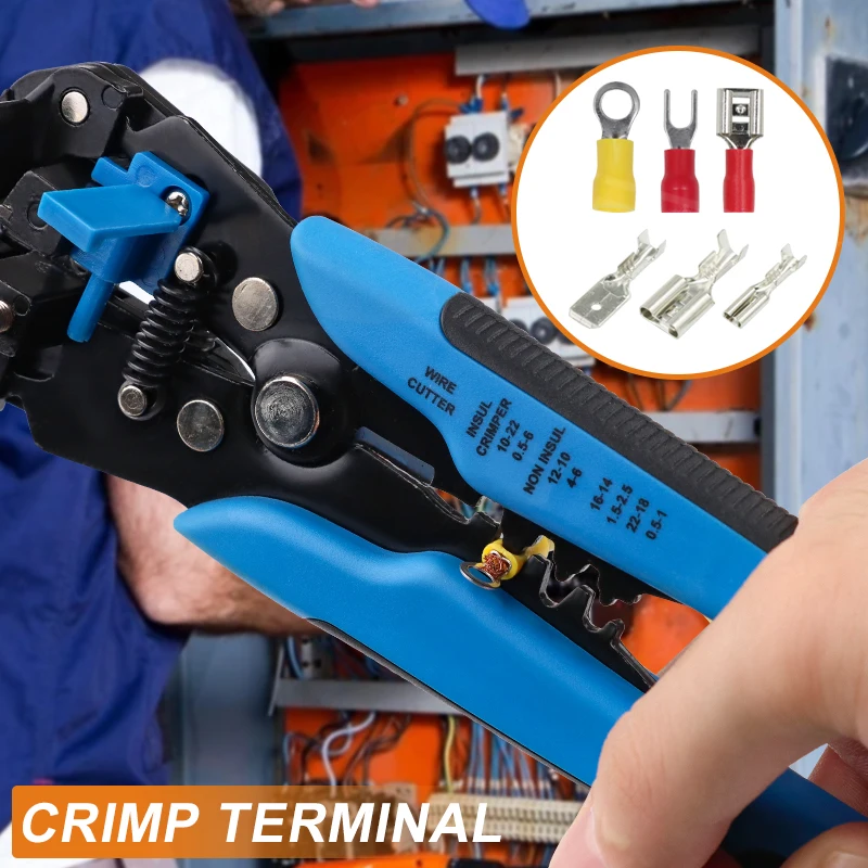 3 In 1 Automatic 8 Inch Self-adjusting Wire Stripping Tool, Wire Stripper 24-10 AWG (0.2-6 mm²) YE-1SE ,Cutting & Crimp Pliers