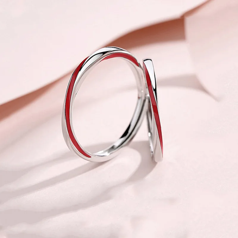 New 925 Silver Plated Lozenge Couples Ring Micro-Set Adjustable One Pair Lovers Rings Male Female Festival Birthday Jewelry Gift