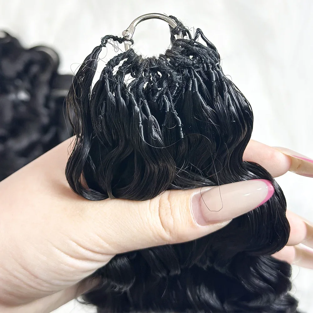Burmese Curly Crochet Human Hair for Black Women Feather Crochet Human Hair Extensions 20 Inch 50g Pre-Separated Invisible Knotless Remy Bundles Natural Black