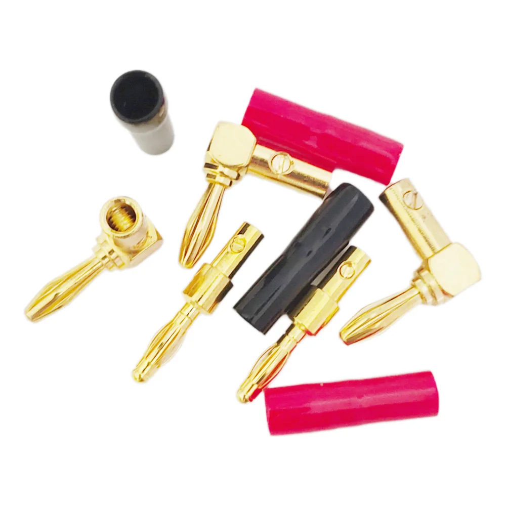 4PCS 4mm L-shaped Right Angle Banana Plug Soft Plastic Shell 90 Degree Banana Connector Red Black for Audio Video Speaker