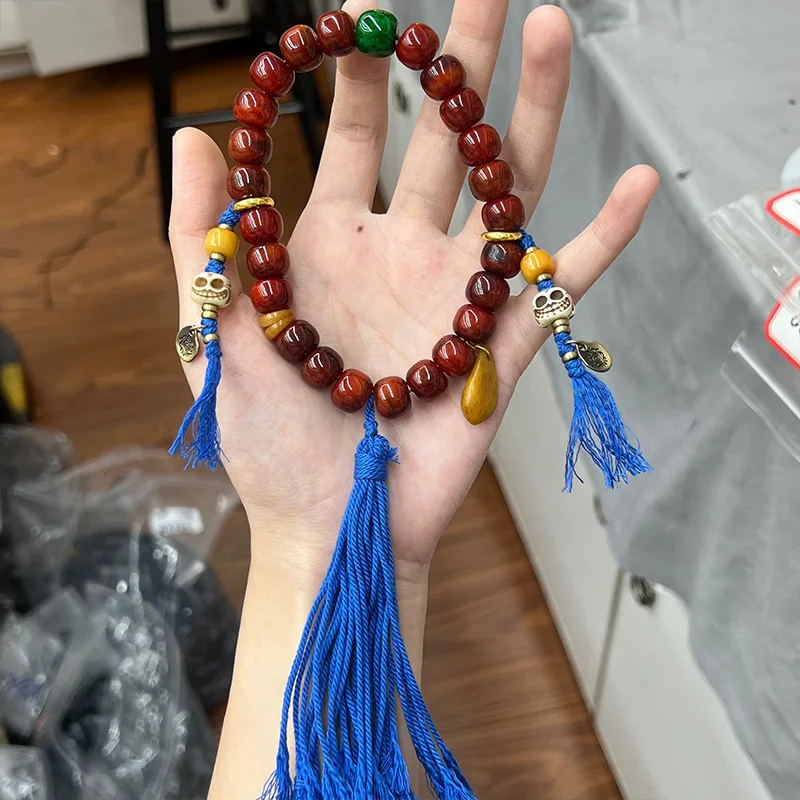 Tibetan- cow bone -held prayer beads, ethnic-style copper jewelry, hand-carved with tassels, suitable for both men and