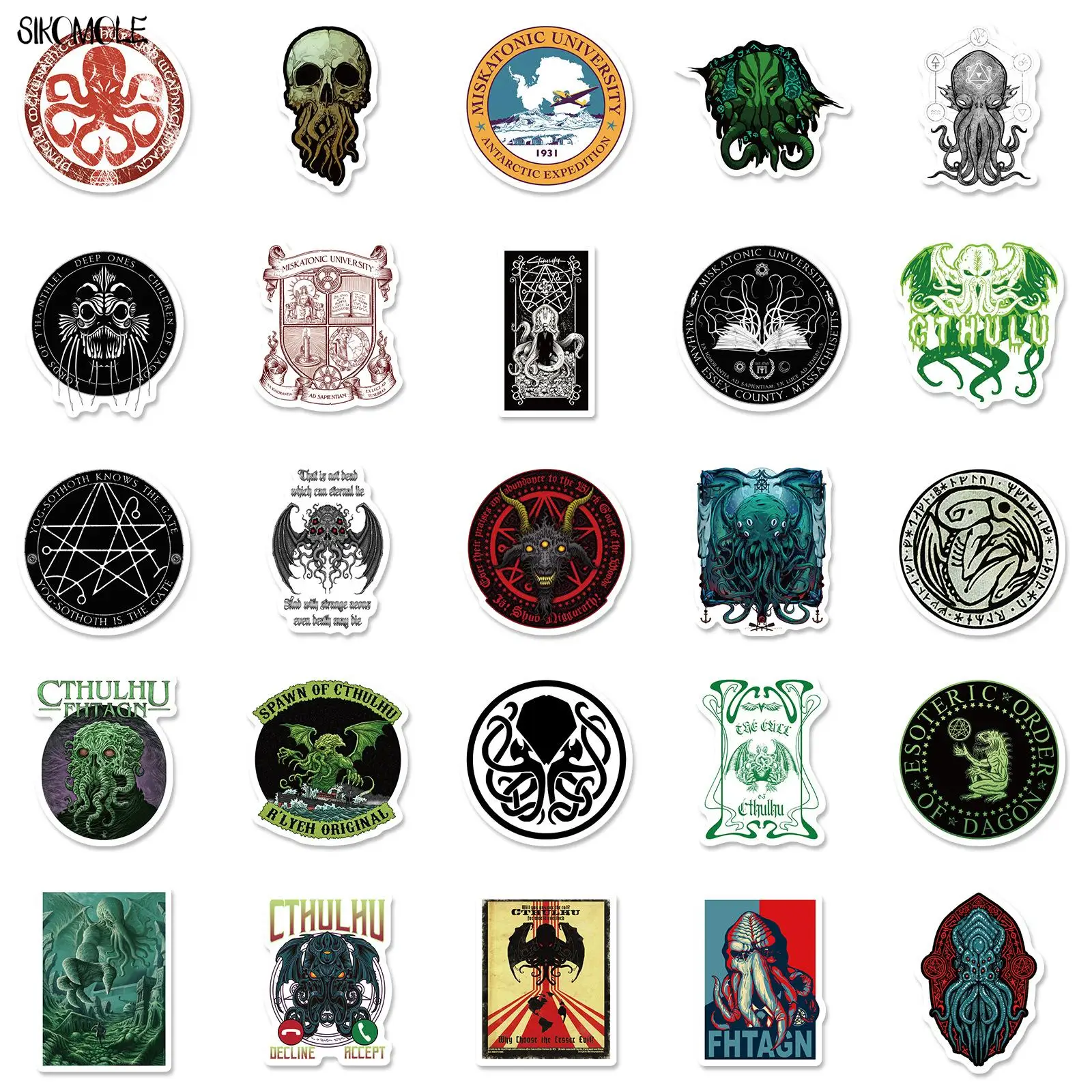 10/30/50PCS Mixed Cartoon Great Cthulhu Mythos Graffiti Stickers Skeleton Horror DIY Toys Car Skateboard Laptop Decal Sticker F5