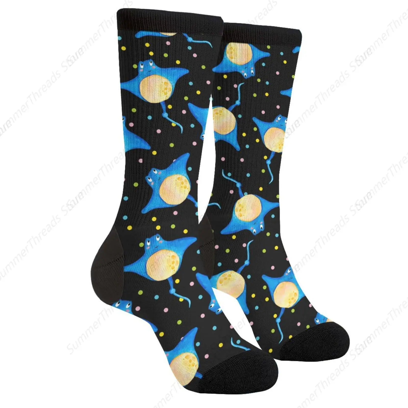 Cute Stingrays Sea Animals Blue Stingray Dot Casual Unisex Novelty Fun Crew Socks Fashion Comfortable Men And Women Crazy Dress