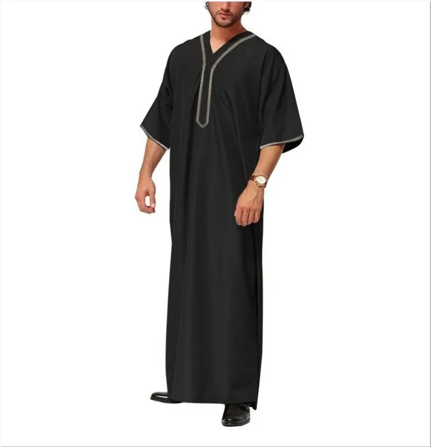 New Eid Muslim Islamic Middle East Abaya Dubai Malaysia Loose Gown Button Shirt Men Clothing Jalabiya Abayas Ramadan Caftan